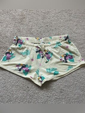 Cream Tropical Toucan Print Pj Shorts